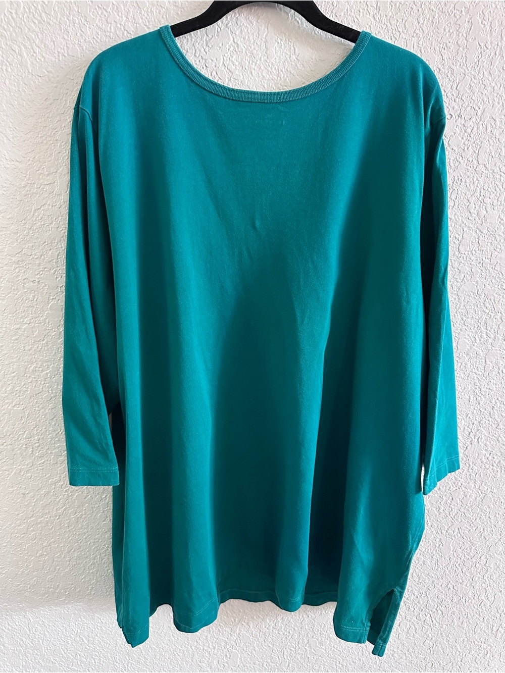 Woman Within 3X Deep Teal V-Neck Cotton Tunic Top 3/4 Sleeve Plus Size - Picture 3 of 7